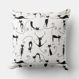 Whimsical Skinny Black Cat Patroon Kussen