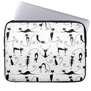 Whimsical Skinny Black Cat Patroon Laptop Sleeve