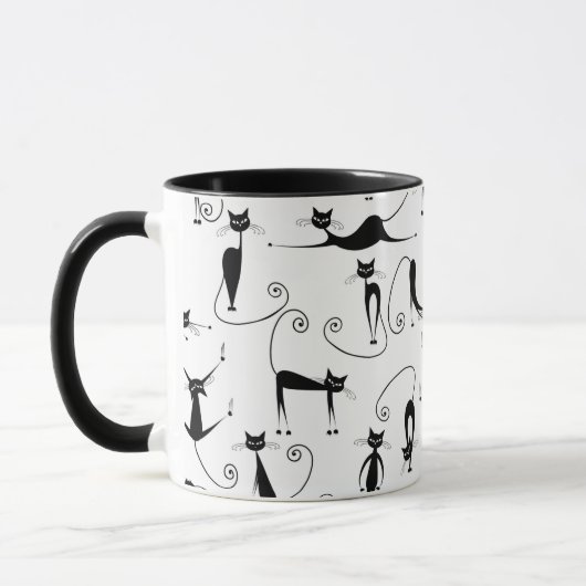 Whimsical Skinny Black Cat Patroon Mok (Links)