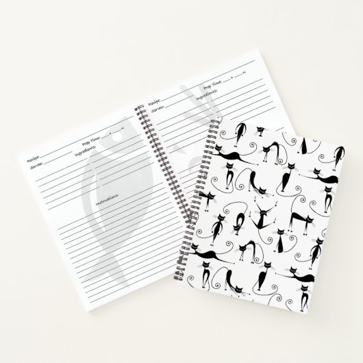 Whimsical Skinny Black Cat Patroon Notitieboek (Binnen)