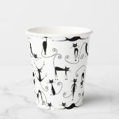 Whimsical Skinny Black Cat Patroon Papieren Bekers (Voorkant)