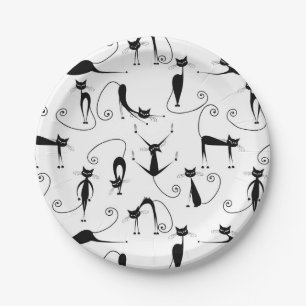 Whimsical Skinny Black Cat Patroon Papieren Bordje