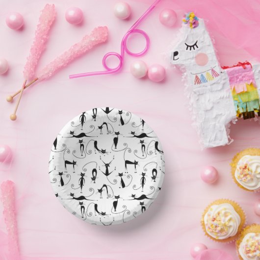 Whimsical Skinny Black Cat Patroon Papieren Kommen (Feest)