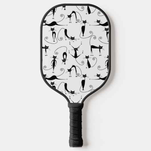 Whimsical Skinny Black Cat Patroon Pickleball Paddle (Voorkant)