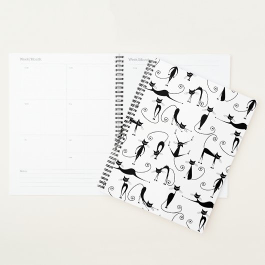 Whimsical Skinny Black Cat Patroon Planner (Display)