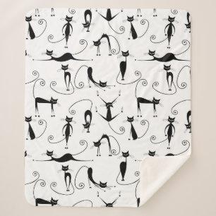 Whimsical Skinny Black Cat Patroon Sherpa Deken