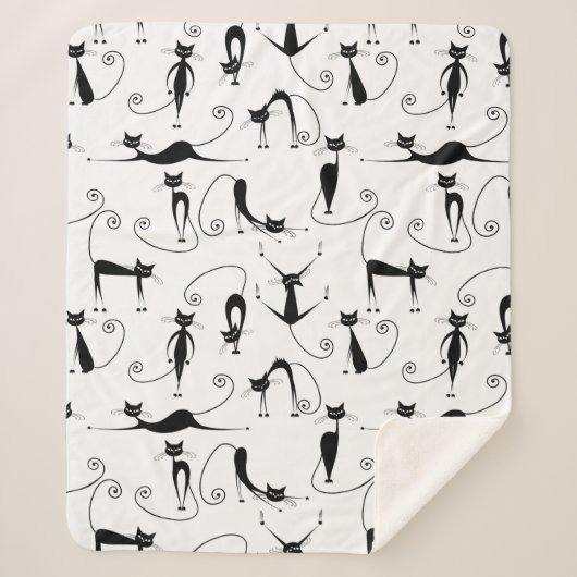 Whimsical Skinny Black Cat Patroon Sherpa Deken (Voorkant)