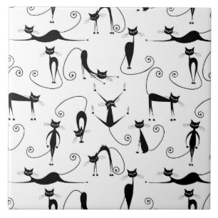 Whimsical Skinny Black Cat Patroon Tegeltje