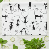 Whimsical Skinny Black Cat Patroon Theedoek (Gevouwen)