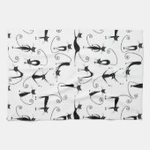 Whimsical Skinny Black Cat Patroon Theedoek (Horizontaal)