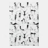 Whimsical Skinny Black Cat Patroon Theedoek (Verticaal)