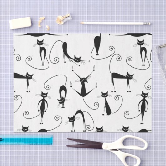 Whimsical Skinny Black Cat Patroon Tissuepapier (Craft)