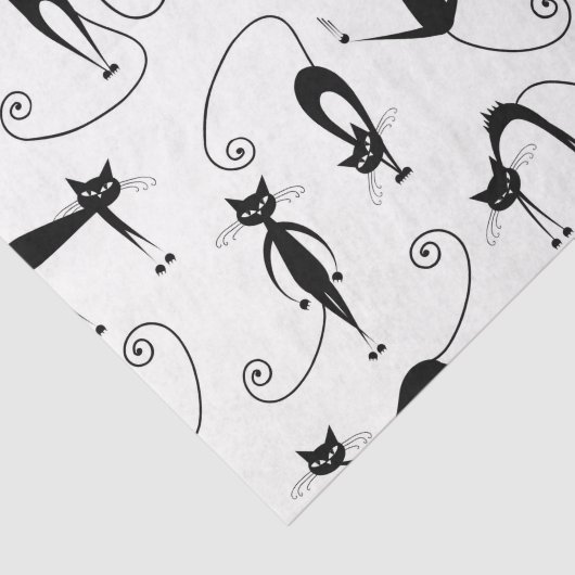 Whimsical Skinny Black Cat Patroon Tissuepapier (Detail)