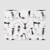 Whimsical Skinny Black Cat Patroon Tissuepapier (Voorkant)