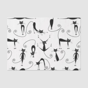 Whimsical Skinny Black Cat Patroon Tissuepapier
