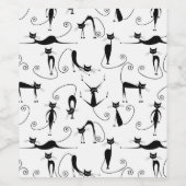 Whimsical Skinny Black Cat Patroon Wijn Etiket (Enkel label)