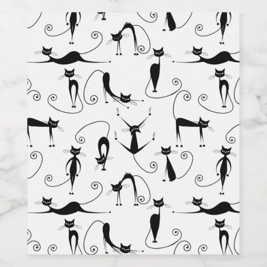 Whimsical Skinny Black Cat Patroon Wijn Etiket (Enkel label)