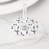 Whimsical Skinny Black Cat Patroon Wijnglaslabel (Dichtbij)