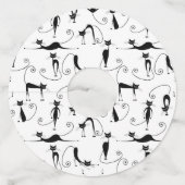 Whimsical Skinny Black Cat Patroon Wijnglaslabel (Achterkant)