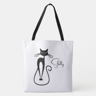 Whimsical Skinny Black Cat Persoonlijk Tote Bag