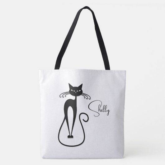 Whimsical Skinny Black Cat Persoonlijk Tote Bag (Voorkant)