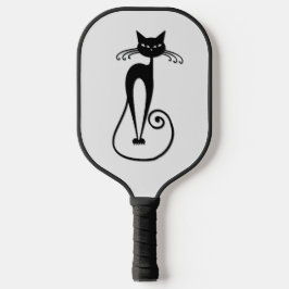 Whimsical Skinny Black Cat Pickleball Paddle