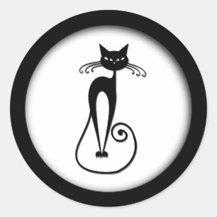 Whimsical Skinny Black Cat Ronde Sticker