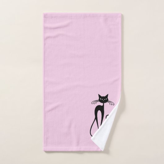 Whimsical Skinny Black Cat Roze Bad Handdoek (Handdoek)