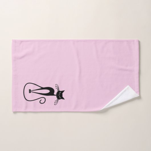 Whimsical Skinny Black Cat Roze Bad Handdoek (Handdoek)