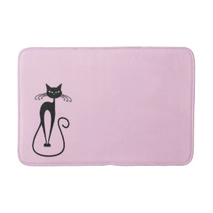 Whimsical Skinny Black Cat Roze Badmat