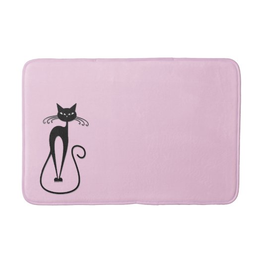 Whimsical Skinny Black Cat Roze Badmat (Voorkant)