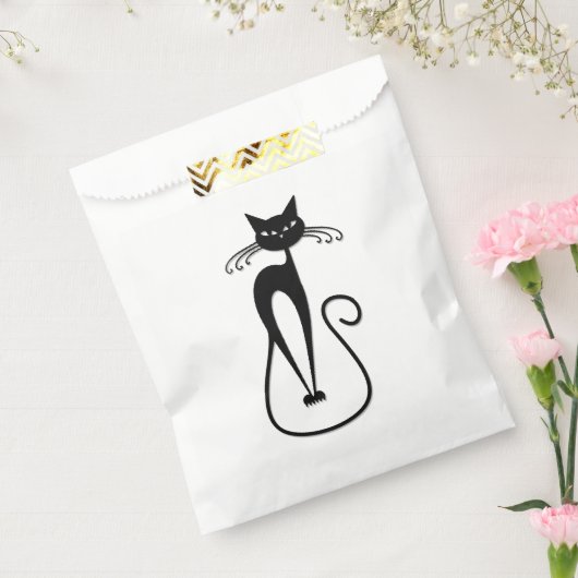 Whimsical Skinny Black Cat Roze Bedankzakje (Gezegeld)