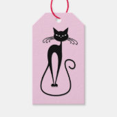 Whimsical Skinny Black Cat Roze Cadeaulabel (Voorkant)