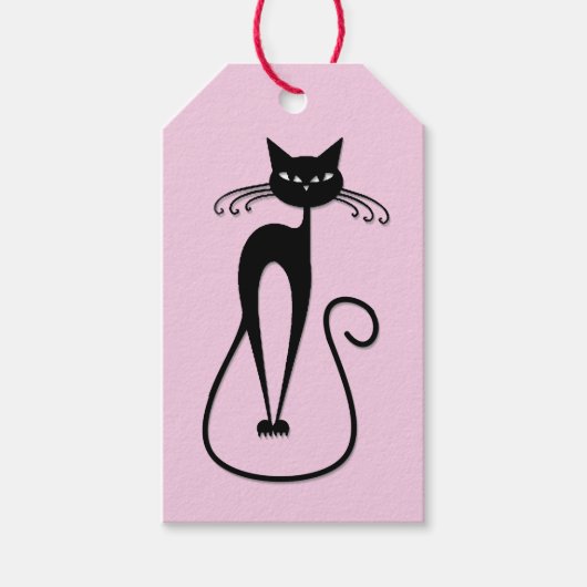 Whimsical Skinny Black Cat Roze Cadeaulabel (Voorkant)