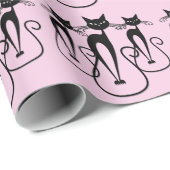 Whimsical Skinny Black Cat Roze Cadeaupapier (Rol Hoek)