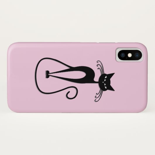 Whimsical Skinny Black Cat Roze Case-Mate iPhone Case (Achterkant (horizontaal))
