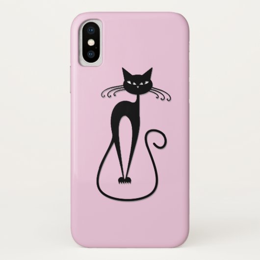 Whimsical Skinny Black Cat Roze Case-Mate iPhone Case (Achterkant)