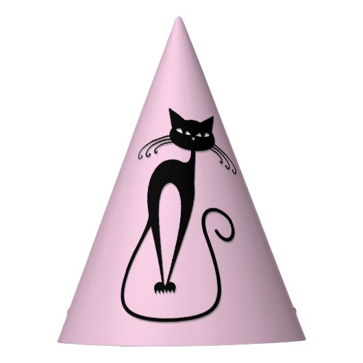 Whimsical Skinny Black Cat Roze Feesthoedjes (Voorkant)