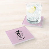 Whimsical Skinny Black Cat Roze Glazen Onderzetter (Schuin)