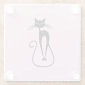 Whimsical Skinny Black Cat Roze Glazen Onderzetter (Achterkant)