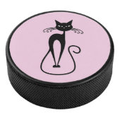 Whimsical Skinny Black Cat Roze Hockey Puck (3/4)