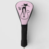 Whimsical Skinny Black Cat Roze Initiaal Golfheadcover (Voorkant)