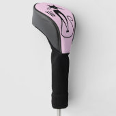 Whimsical Skinny Black Cat Roze Initiaal Golfheadcover (Schuin)