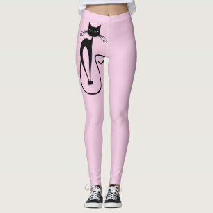 Whimsical Skinny Black Cat Roze Leggings
