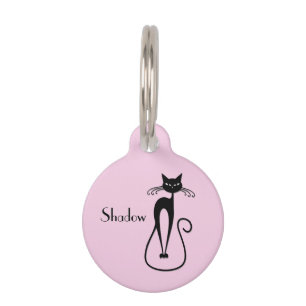 Whimsical Skinny Black Cat Roze Naam Huisdierpenning