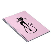 Whimsical Skinny Black Cat Roze Notitieboek (Rechterzijde)