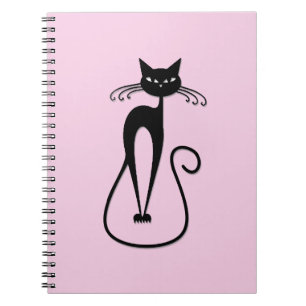 Whimsical Skinny Black Cat Roze Notitieboek