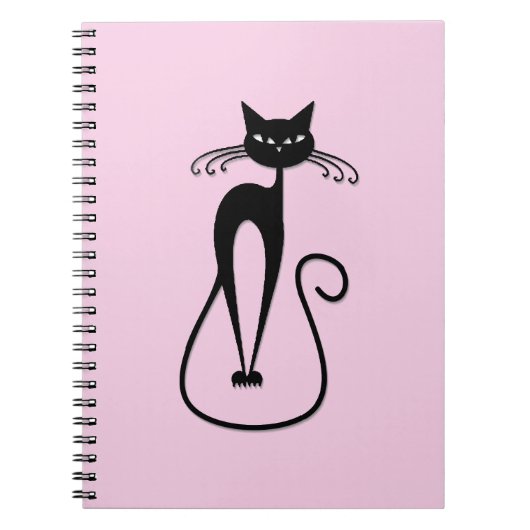 Whimsical Skinny Black Cat Roze Notitieboek (Voorkant)