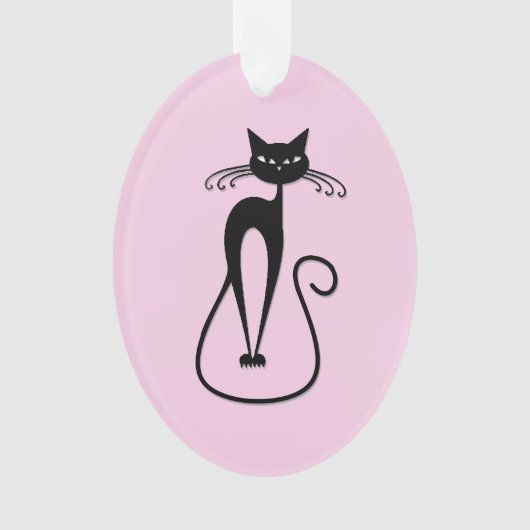 Whimsical Skinny Black Cat Roze Ornament (voorkant)