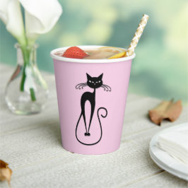 Whimsical Skinny Black Cat Roze Papieren Bekers
